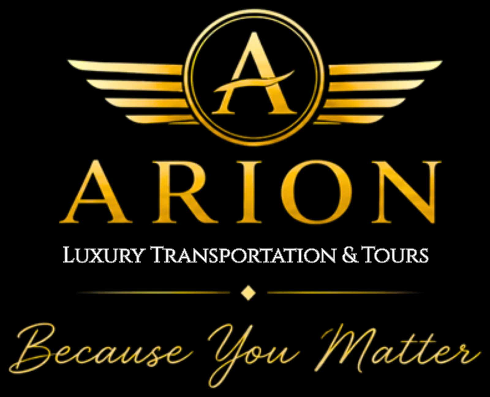 Arion full logo with tagline on black background