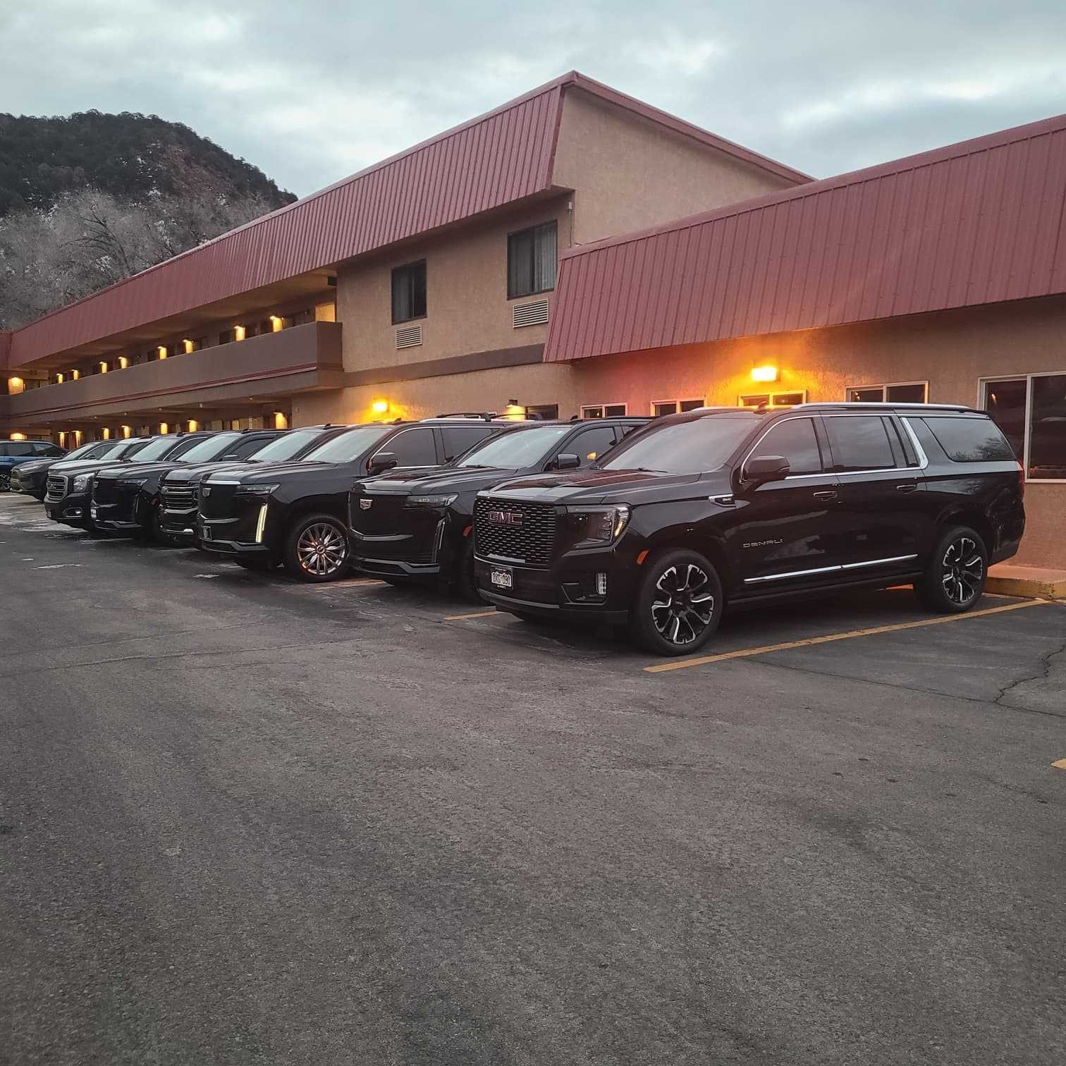 Arion fleet of black SUVs lined up for event transportation