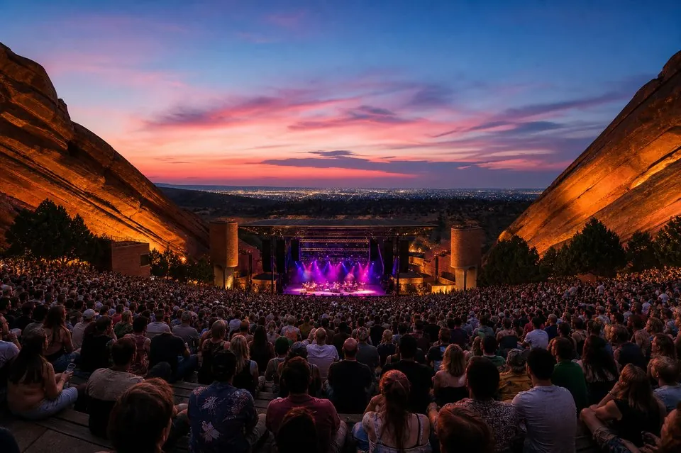 Concert stage lighting at Red Rocks Amphitheatre