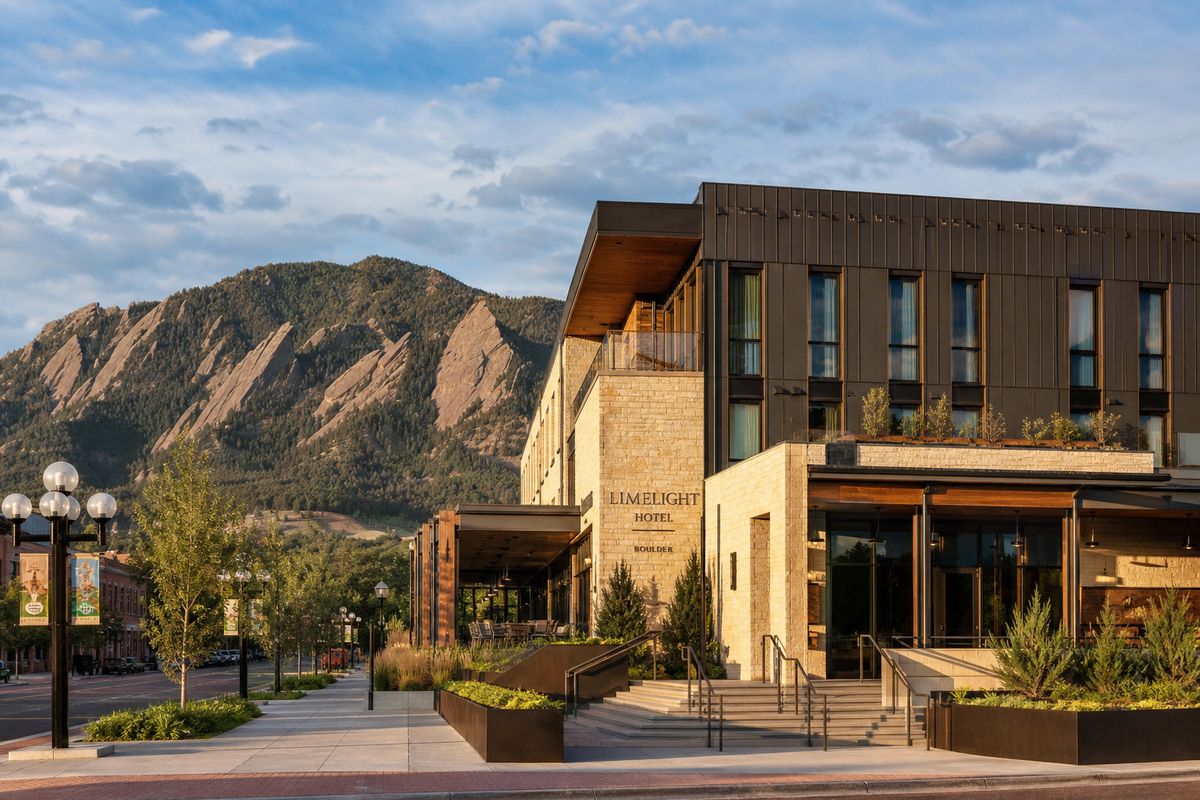 St Julien Hotel exterior on Pearl Street in downtown Boulder