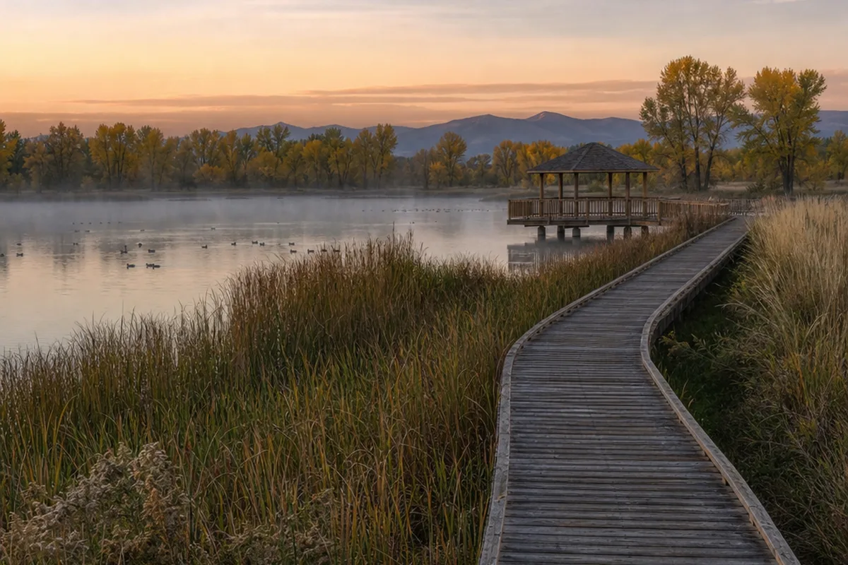 Boardwalk over the marsh at Barr Lake near Brighton, Colorado
