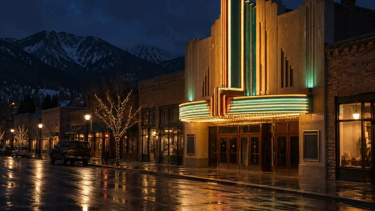 Art deco theater facade on Broadway in Englewood, Colorado