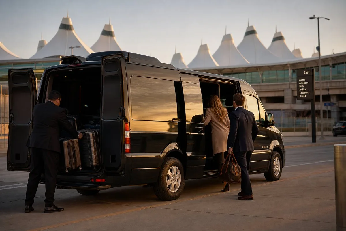 Denver International Airport at twilight