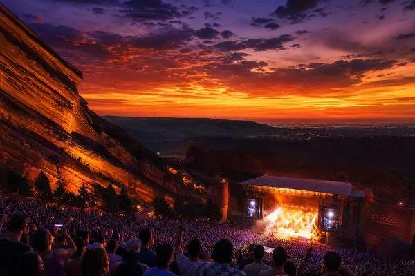 Red Rocks Amphitheatre concert at sunset
