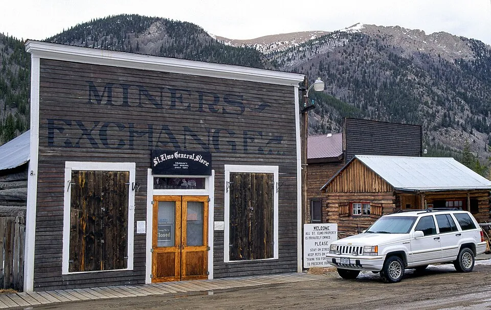 Preserved wooden buildings of an abandoned mining town