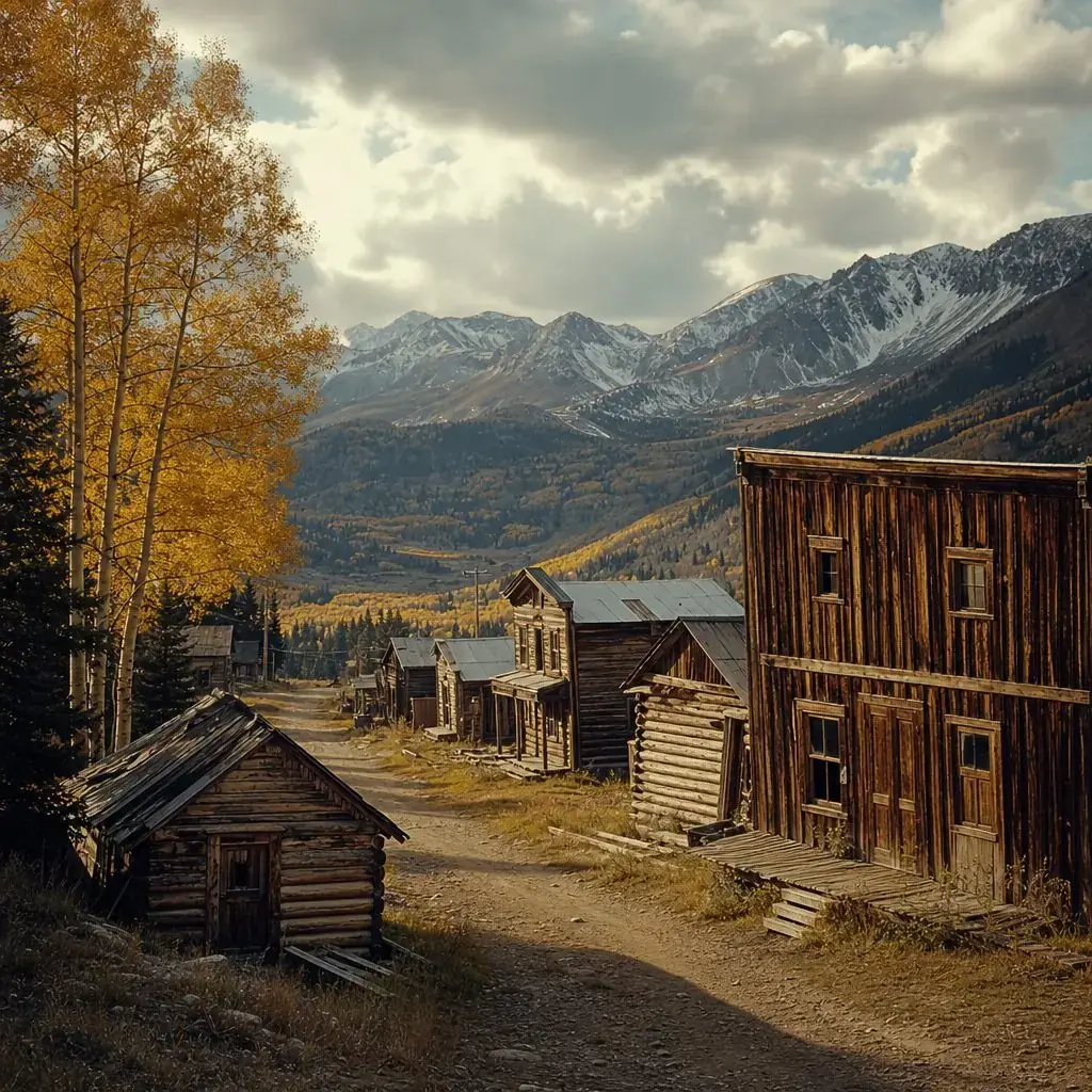 Abandoned 1880s silver mining ghost town in the Colorado Rocky Mountains